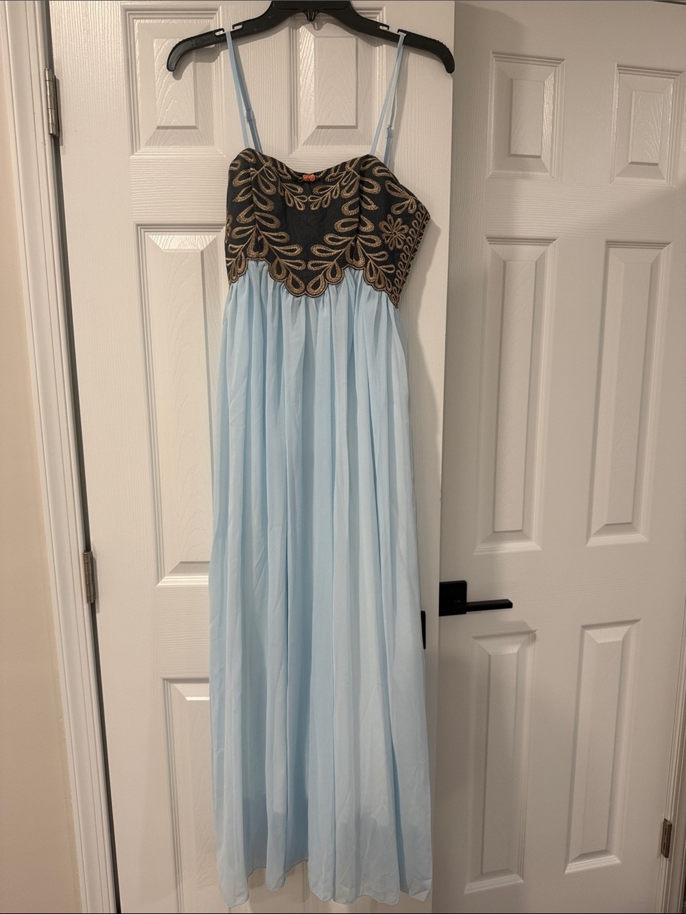 Light Blue Maxi Dress with Embroidered Black Bodice NWOT